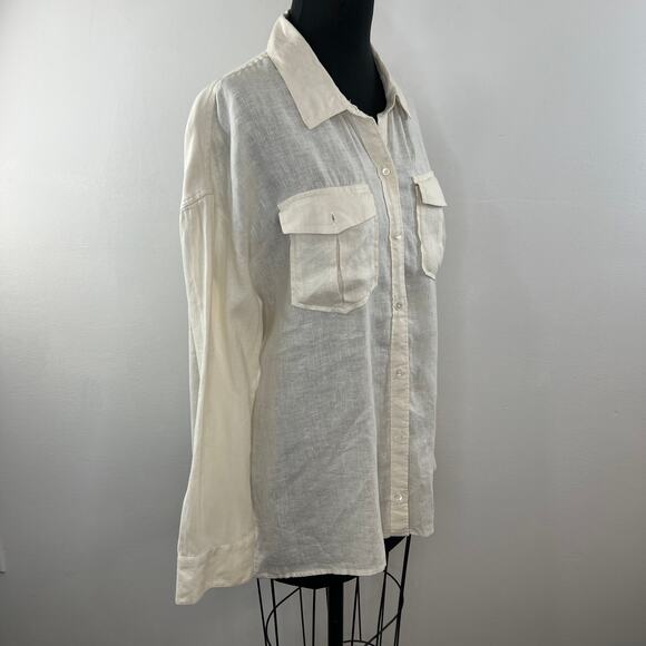 JAMES PERSE Linen Ivory Beige Long Sleeve Woven Shirt Button-Up WLSL3647 3 L - Picture 4 of 10
